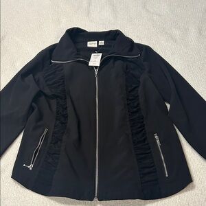 Sleek Black Bomber Jacket with Silver Zippers
